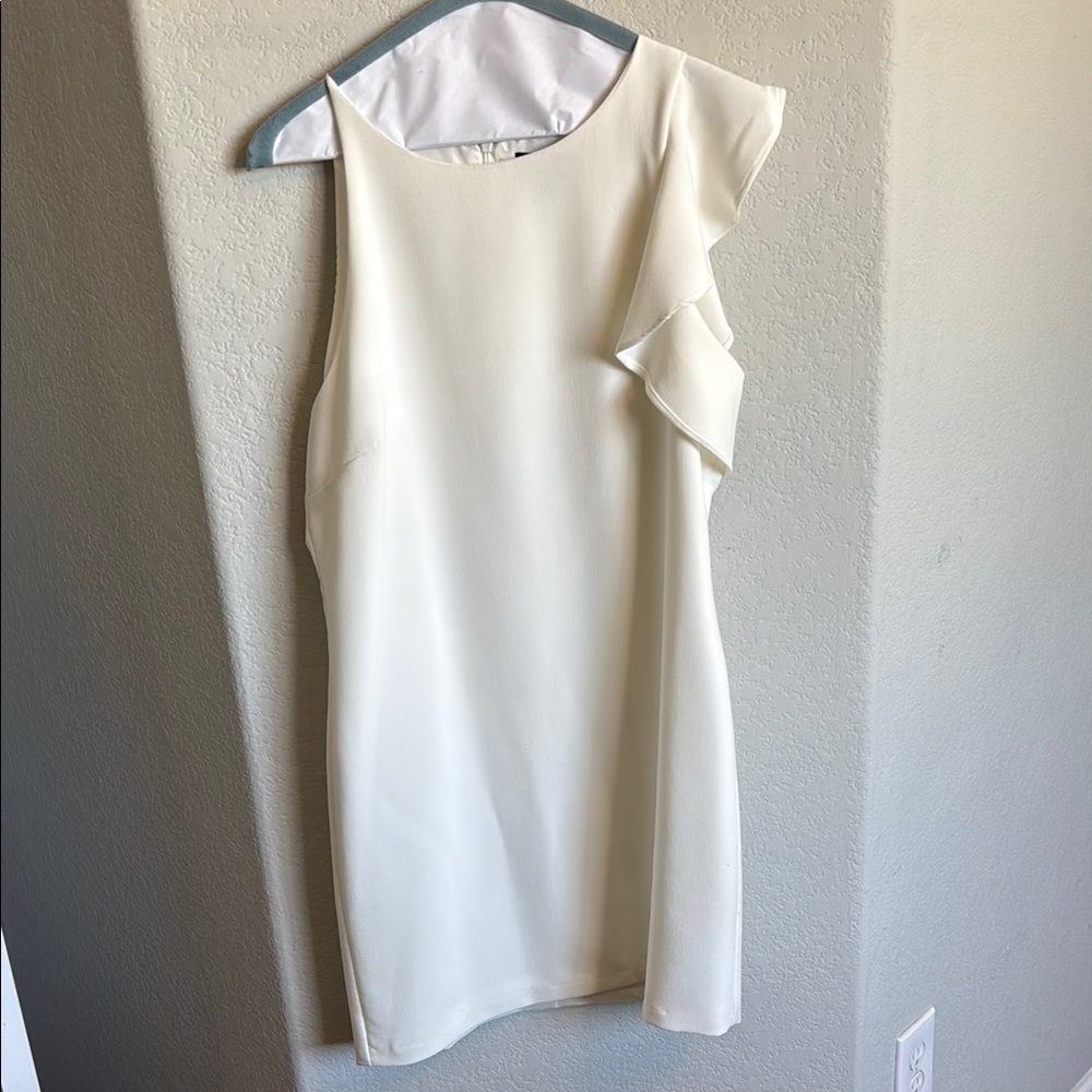 Lulu's off white Asymmetrical Ruffled Sheath Dress